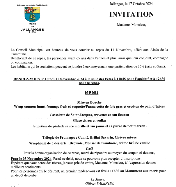 Invitation 11 novembre 2024